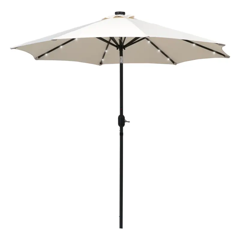 Livrare gratuită Outsunny Umbrelă de grădină Umbrelă dreaptă Umbrelă octogonală rabatabilă Ø 2,7 x 2,4 m luminată solar 24 LED-uri poliester de înaltă densitate 180 g/m² crem