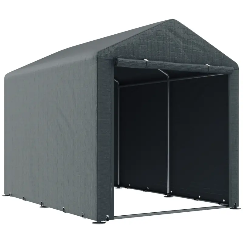 Outsunny Garaj pentru Motociclete, Bicilete sau Unelte de Exterior cu Intrare cu Fermoar, 160x218x172 cm, Gri Închis Ofertă de sezon