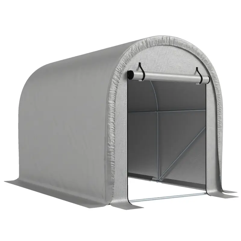 Outsunny Adăpost portabil 244 x 152 cm, cort pentru biciclete rezistent la apă cu ușă cu fermoar rulabil și cadru din oțel galvanizat, Gri deschis Noutate