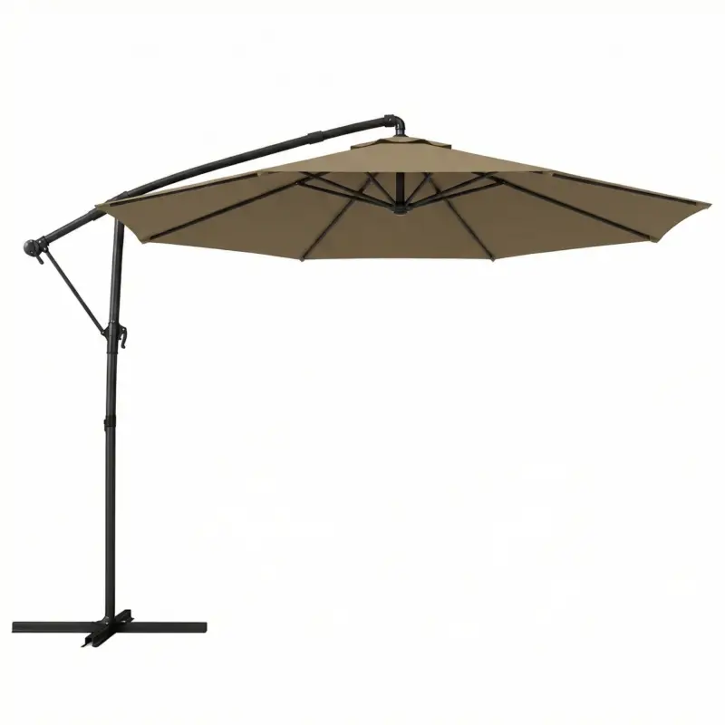Outsunny Umbrelă laterală rotundă 3 m, umbrelă de grădină înclinabilă cu husă de protecție, poliester protecție UV UPF50+, Kaki Cumpără online