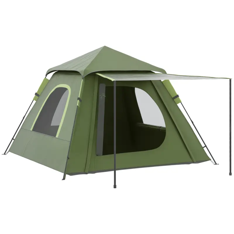 Outsunny Cort de Camping pentru 2-3 persoane cu Verandă, Ferestre și Ușă cu Fermoar, 210x210x150 cm, Verde Promoție