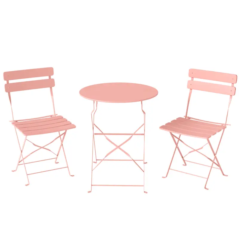 Outsunny Set bistro de grădină 3 piese Masă și 2 scaune pliante cu lamele Dublă protecție anti-rugină Roz Promoție