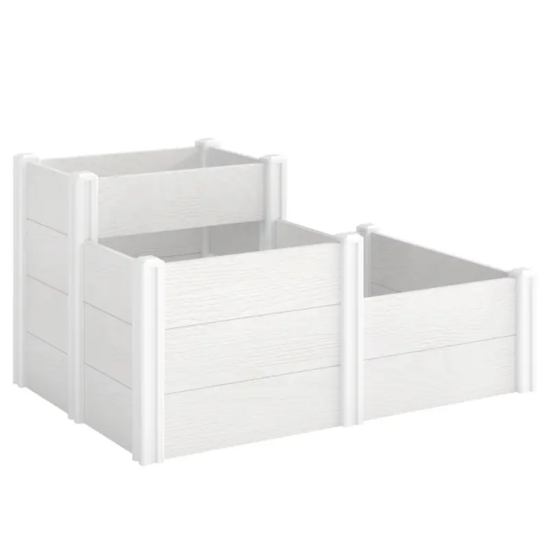 Reduceri Outsunny Pat de grădină înalt 3 niveluri, stivabil, cu fund deschis, jardiniere modulare montaj DIY din plastic