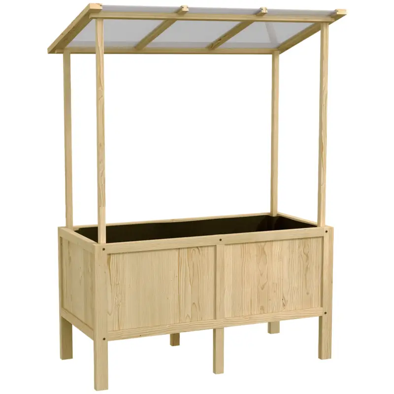 Comandă acum Outsunny Jardinieră înălțată cu acoperiș, orificii de drenaj, căptușeală din material nețesut, rezistentă la intemperii, lemn de brad, 110x60x152 cm