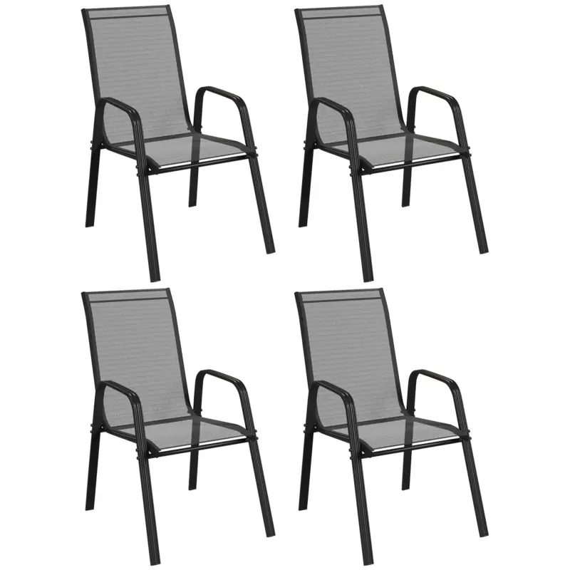 Outsunny Set 6 Piese Scaune de Gradina cu Cotiere, Scaune de Exterior Stivuibile din Metal si Tesatura Respirabila, Maro Super ofertă