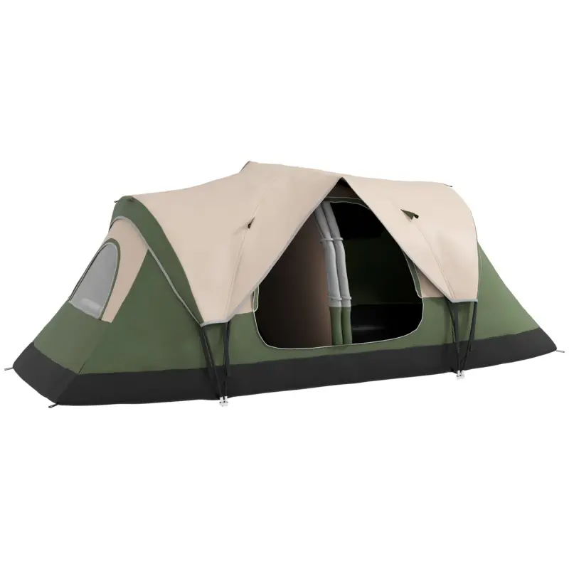 Ofertă limitată Outsunny Cort de Camping pentru 6 Persoane cu 2 Camere Separate, Poliester și Fibră de Sticlă, 450x215x180 cm, Verde Închis