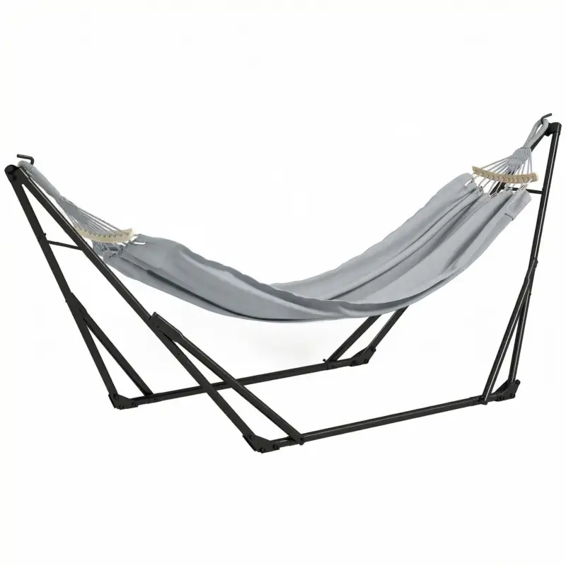 Outsunny Suport cu Hamac Pliabil din Oțel, 2 în 1 pentru Hamac sau Scaun Suspendat, Sac de Transport Inclus 268x89x100cm Gri Reducere de preț