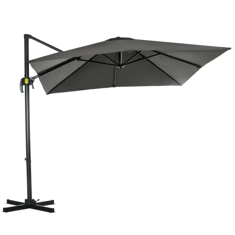 Preț redus Outsunny Umbrelă de Grădină cu Manivelă de Mână cu Unghi Reglabil pe 5 Niveluri și Rotație la 360°, 245x245x245 cm, Gri