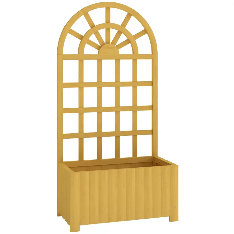 Outsunny Jardinieră cu spalier din lemn cu drenaj pentru cultivare legume, flori, ierburi aromatice 60x30x120 cm natural Preț redus