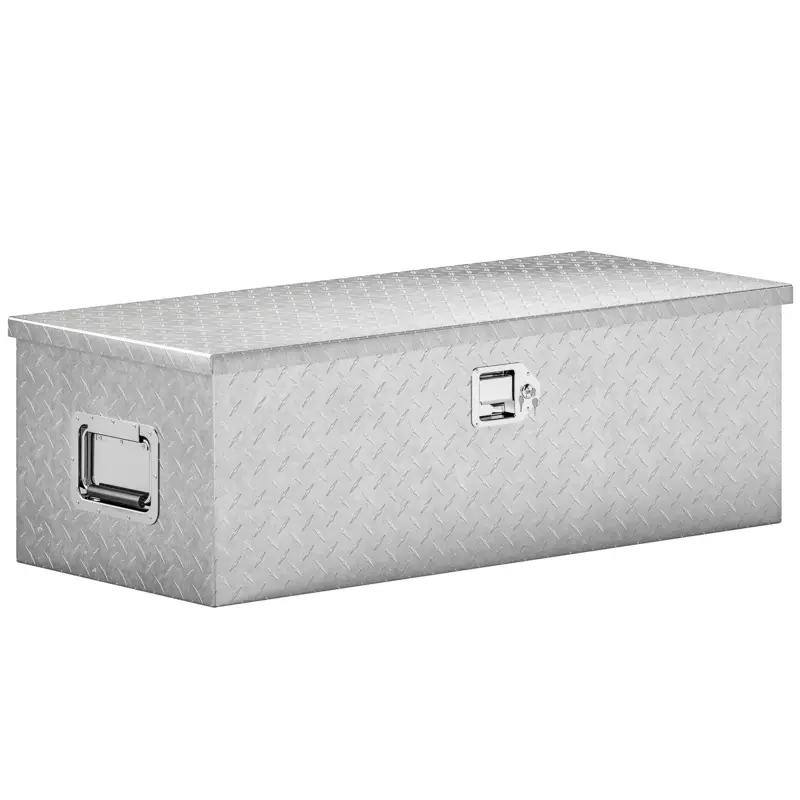 HOMCOM Cutie de Scule din Aluminiu cu Lacăt și 2 Chei, Mânere Laterale, Cutie de Depozitare 43L Rezistentă, Ideală pentru Camioane, Autorulote, Remorci, 76.2x33x24.4cm, Argintiu Ofertă de sezon