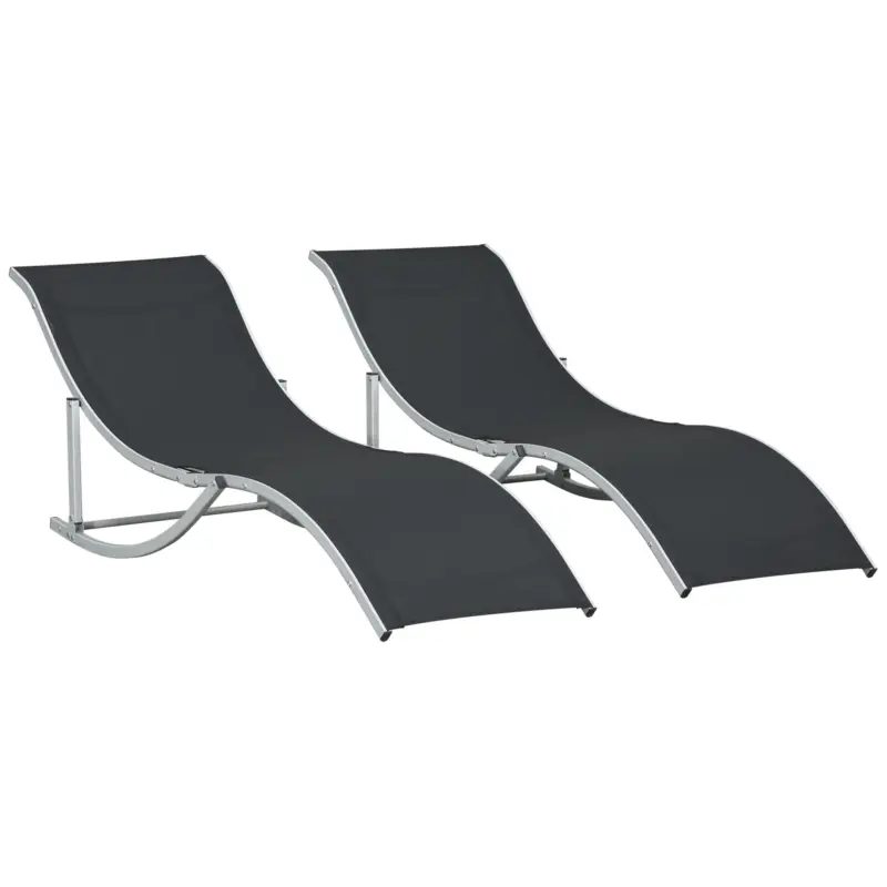 Cumpărături sigure Outsunny Set 2 sezlonguri de Gradina Pliabile, sezlong pentru Plaja din Aluminiu si Textilen, 61x165x63 cm