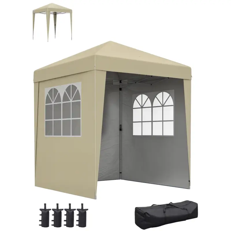 Outsunny Tonnelle barnum de grădină pop-up pliabilă reglabilă în înălțime protecție UV 30+ 3 pereți laterali bej Plată sigură