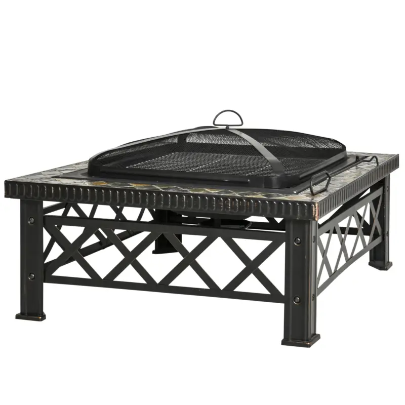 Outsunny Brazier de Gradina cu Capac pentru Arestarea Scanteilor si Grila pentru Gratar Cumpără online