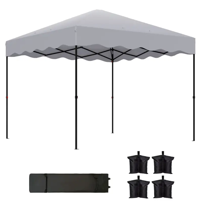 Vezi acum Outsunny 3 x 3 m pavilion pop-up, cort de grădină cu înălțime reglabilă, cu geantă cu role, pentru grădină, terasă, metal, material textil, Gri deschis