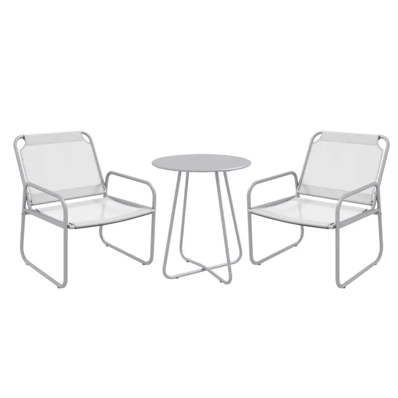 Premium Outsunny Set mobilier de grădină 3 piese, 2 scaune cu tapițerie din material respirabil, 1 măsuță rotundă Ø60 cm, Gri deschis