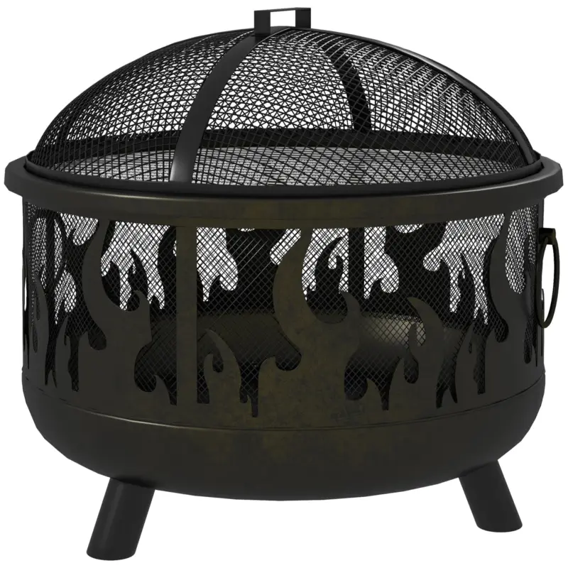 Doar azi Outsunny Cuva pentru foc, vatră, incl. protecție la scântei, 1 cârlig, Ø61,5 cm x 52 cm, Negru