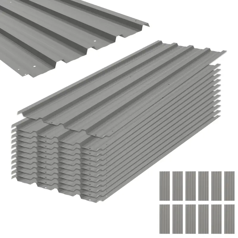 Ofertă de sezon Outsunny Lot de 12 panouri din oțel galvanizat Rezistente la Intemperii, gri deschis, dim. unui panou 129L x 45l cm