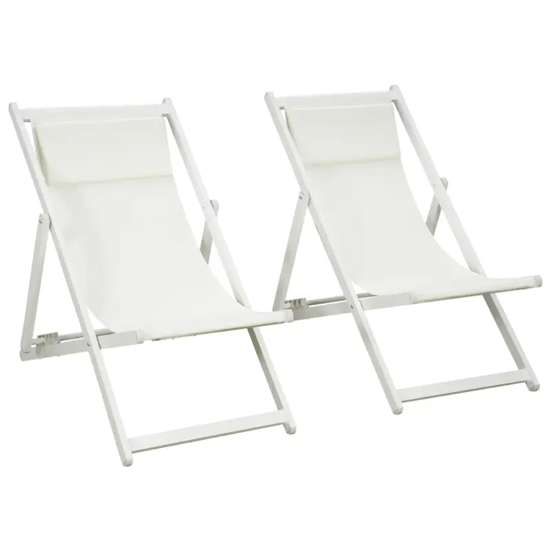 Outsunny Set 2 Scaune Fotoliu Sezlong pentru Exterior, Pliabile si Rabatabile, din Aluminiu, 96.5 x 58 x 91.5cm, Bej Ofertă limitată