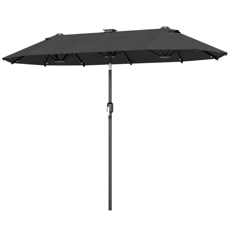 Outsunny Umbrelă dublă, umbrelă pentru terasă, înclinabilă, cu panou solar, 35 LED-uri, cadru din oțel, gri, 2,92 x 1,50 x 2,18 m Livrare gratuită