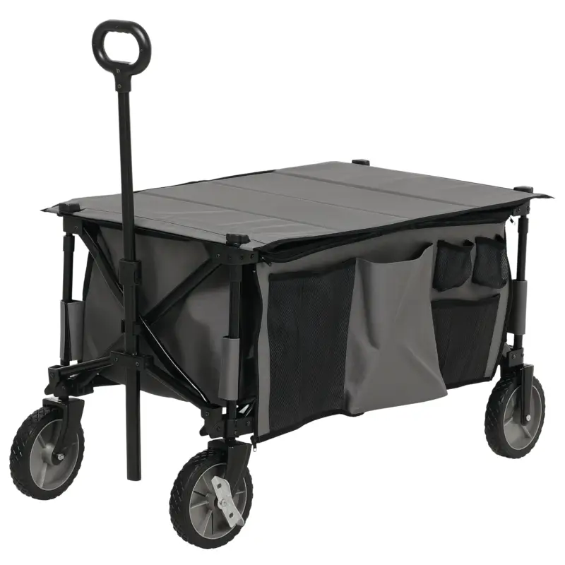Outsunny Cărucior de grădină pliabil băscuță detașabilă mâner telescopic 5 buzunare 108 x 55 x 93 cm gri închis Preferatul clienților