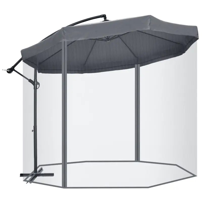Preț redus Outsunny Umbrelă de Soare cu Plasă de Țânțari, Deschidere cu Manivelă și Bază Transversală, 295x295x240 cm, Gri
