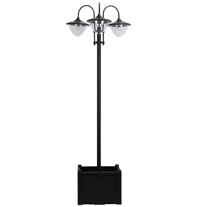 Outsunny Lampadar de grădină solar LED cu 3 capete 150 Lm și jardiniera integrată dim. 41,5L x 41,5l x 189H cm negru Nu rata
