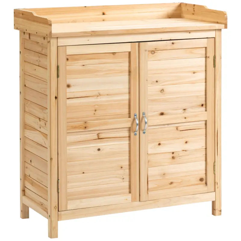 Outsunny Dulap Exterior cu 2 Rafturi din Lemn de Brad, Design Înălțat și 2 Uși, 83x40x92 cm Ofertă specială