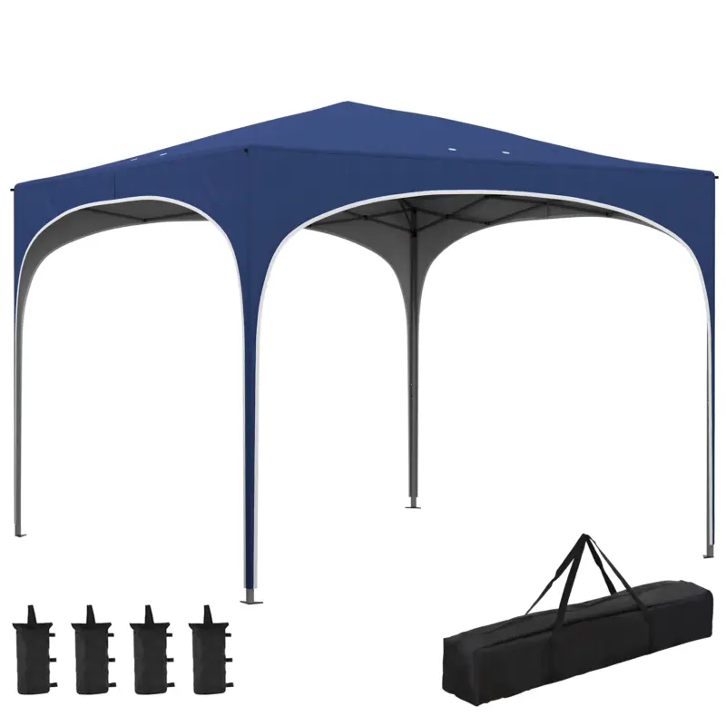 Outsunny Pavilion pliabil, reglabil în înălțime, Stâlpi metalici, acoperiș rezistent, inclusiv geantă de transport, 2,95 x 2,95 x 2,55m, Albastru închis Cumpără online