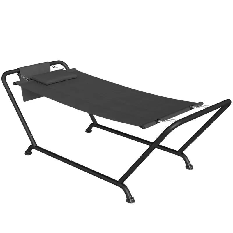 Outsunny Hamac cu cadru 237 x 90 cm Hamac cu bară cu buzunar lateral, pernă pentru cap Cadru metalic suport până la 150 kg Preț mic