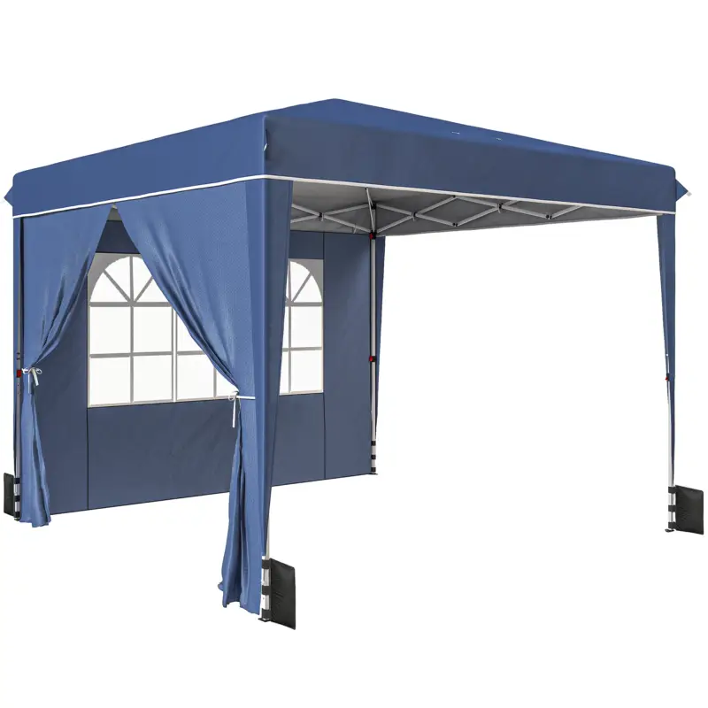 Outsunny Foișor 3x3 m Pliabil Pop Up cu Înălțime Reglabilă, Foișor de Grădină cu Pereți Laterali, Saci de Nisip, Geantă de Transport, UV50+, pentru Exterior, Camping, Petreceri, Albastru Închis Nu rata
