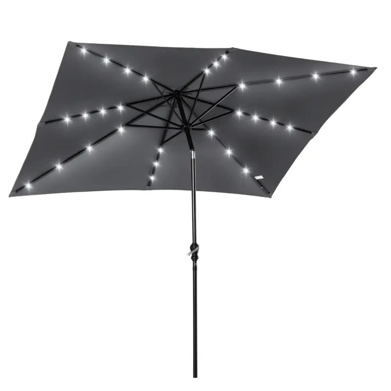 Outsunny Parasol de grădină Parasol drept 3 x 2 m luminos rectangular inclinabil cu LED solar oţel poliester de înaltă densitate gri Preț mic