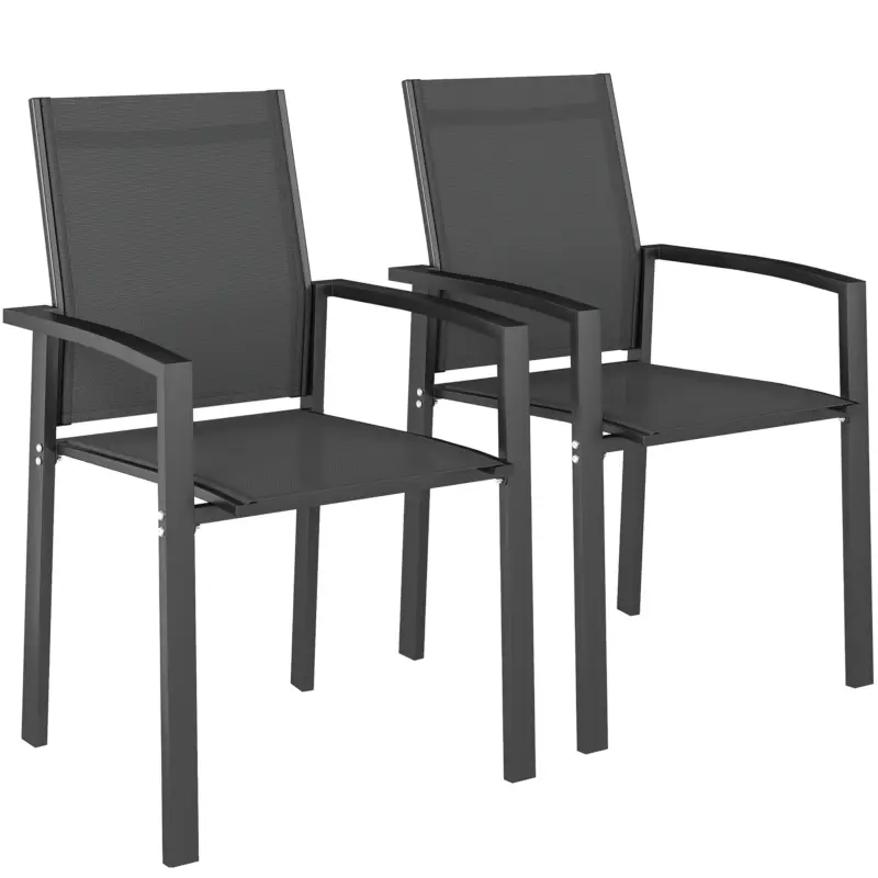 Outsunny Set 2 Scaune de Grădină Stivuibile cu Șezut Respirabil, din Aluminiu și Textilen, 56x58x89 cm, Gri Cărbune Transport gratuit