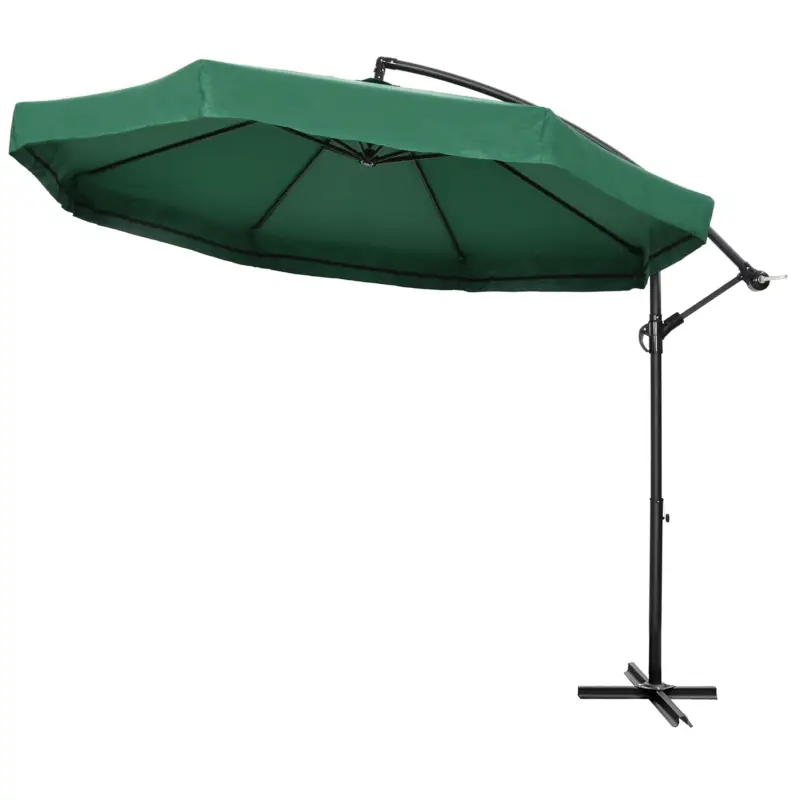 Cumpărături sigure Outsunny Umbrelă de Soare cu Plasă de Țânțari, Umbrelă de Soare cu Deschidere Manivelă și Bază Transversală, 295x295x240 cm, Verde