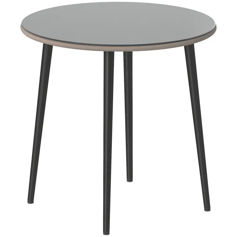 Outsunny Masă de luat masa pentru grădină cu blat din sticlă securizată cu margine din ratan cadru din oțel 80x80x74 cm gri Lichidare de stoc