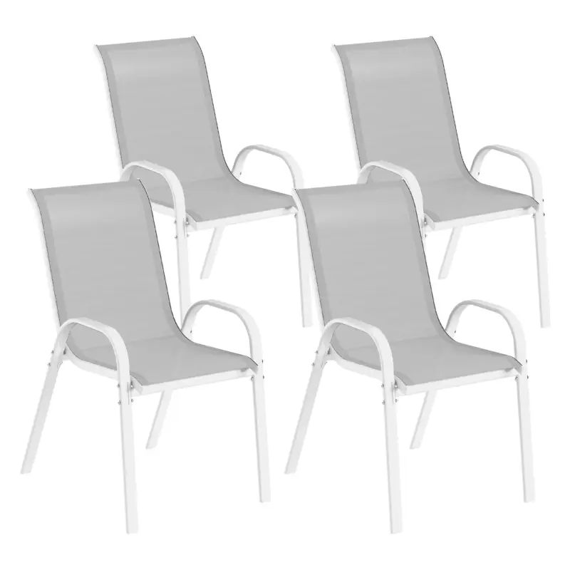 Outsunny Set 4 Scaune de Grădină Stivuibile cu Brațe Curbate, din Oțel și Țesătură Respirabilă, 54x71x93 cm, Gri Alb Cel mai vândut