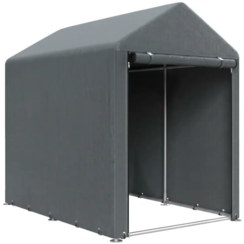 Doar azi Outsunny Șopron pentru unelte anti-UV cu intrare cu fermoar, din oțel galvanizat și material PE, 120x179x165 cm, gri închis