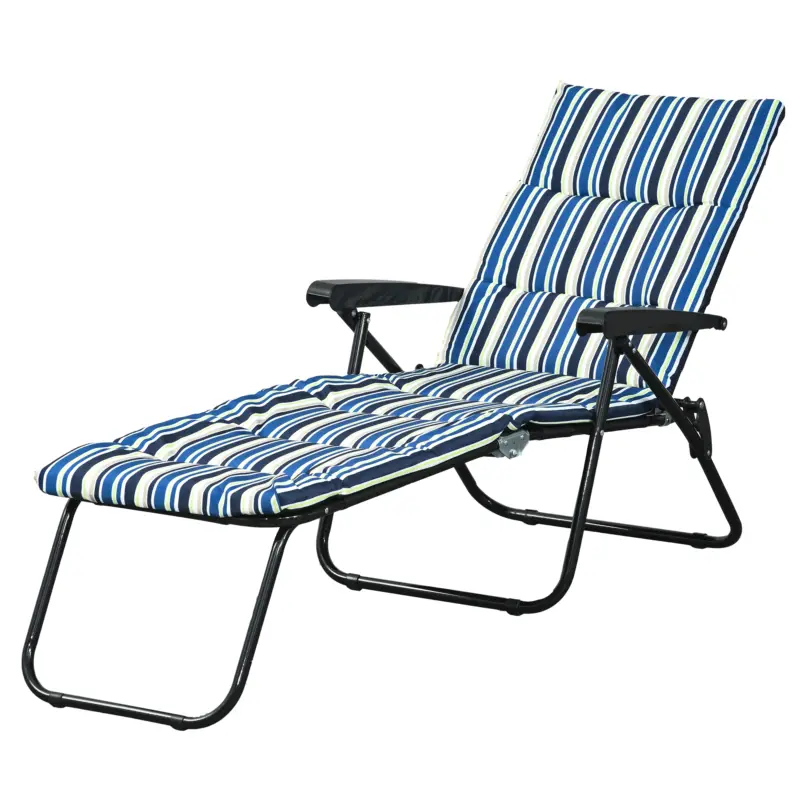 Outsunny Șezlong pliabil reglabil 6 poziții, confort sporit cu saltea + cotiere, oțel/poliester multicolor Preferatul clienților