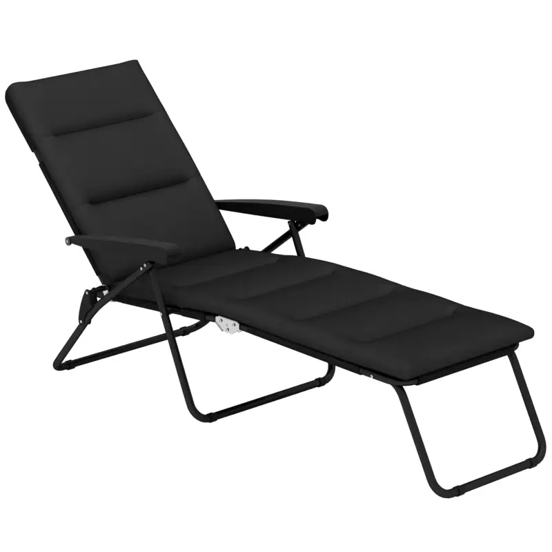 Outsunny Șezlong pliabil transat înclinat 6 poziții cu saltea + cotiere oțel poliester 153 x 58,5 x 89 cm negru Calitate înaltă