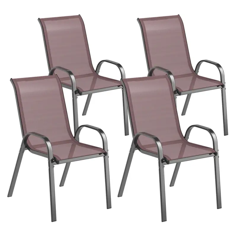 Outsunny Set 4 Scaune de Grădină Stivuibile cu Brațe Curbate, din Oțel și Material Respirabil, 54x71x93 cm, Maro Preț promoțional