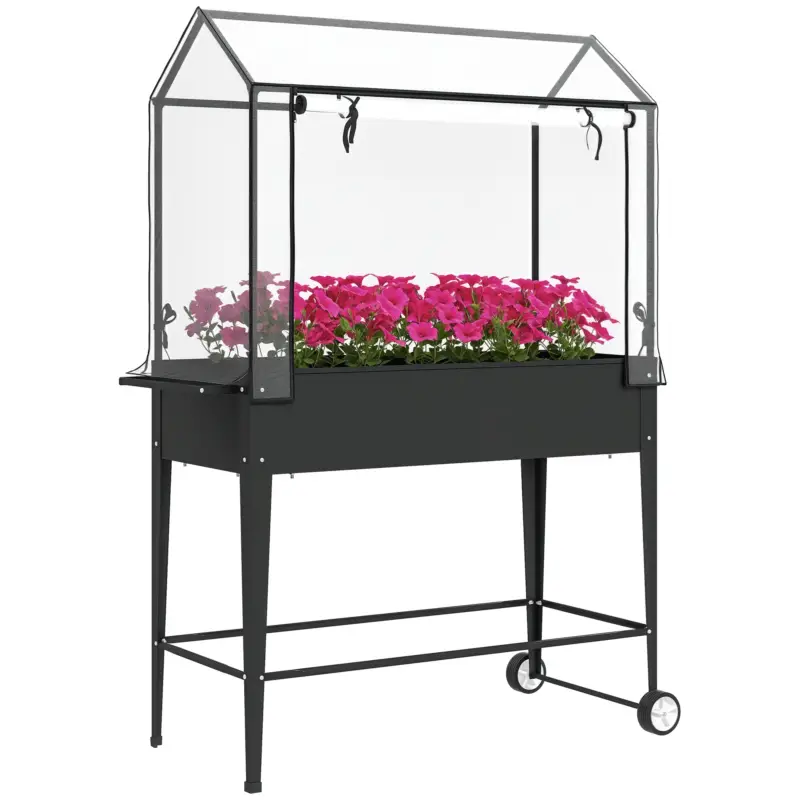 Preferatul clienților Outsunny Carré potager sur pieds cu bâche en PVC jardinière surélevée cu roți gaură de drenaj 100 x 45 x 152 cm negru
