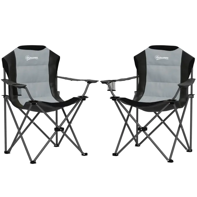 Outsunny Lot de 2 scaune pliante camping rembursate cu spătar înalt cu suport pentru pahar, greutate 120 kg, gri închis Plată sigură