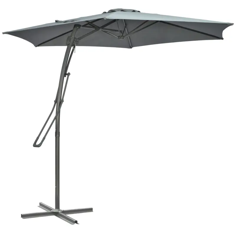 Outsunny Umbrelă cu braț lateral Ø293cm umbrelă de soare cu levier lateral, bază în cruce, protecție la vânt, rezistentă la apă Gri închis Noutate