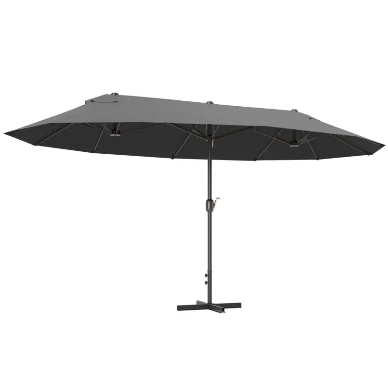 Outsunny Umbrelă Dublă cu 12 Spițe, Bază în Cruce și Manivelă, din Oțel și Poliester, 455x265x238 cm, Gri Ofertă exclusivă