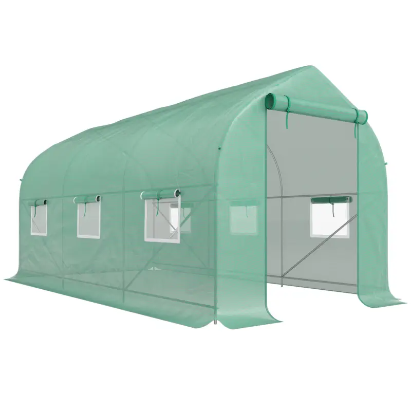 Bestseller Outsunny Seră Tip Tunel Anti-UV cu 6 Ferestre cu Plasă și Intrare Rulabilă, din Metal și PE, 4x2x2 m, Verde