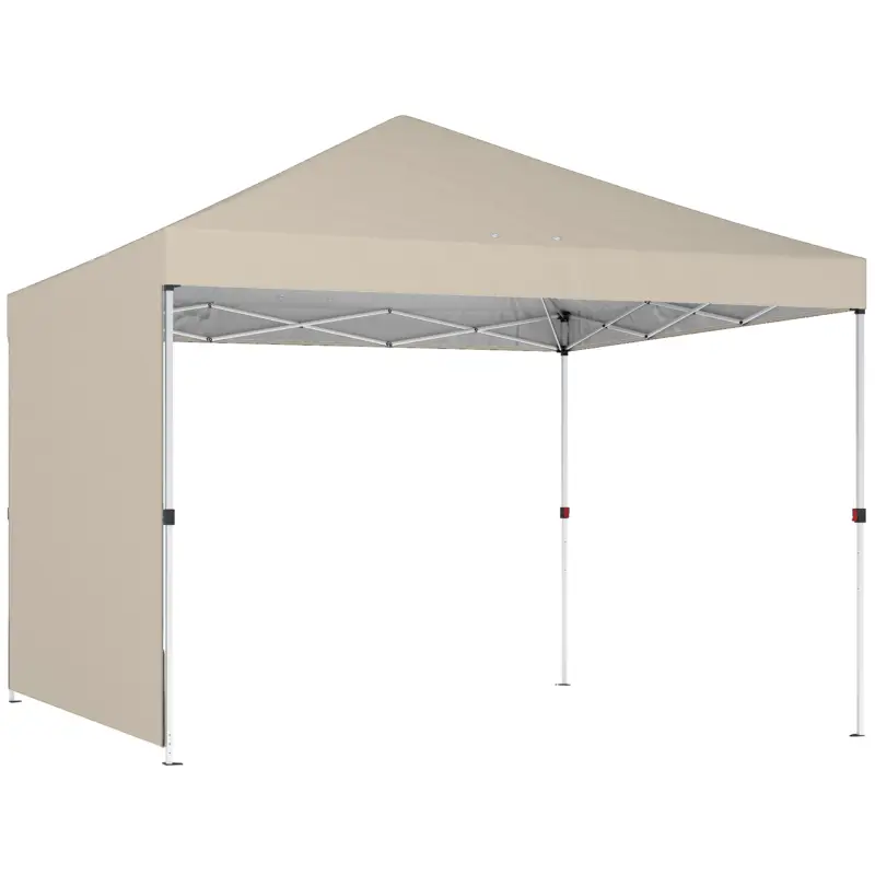 Pavilion pliabil Outsunny Pop-Up 3x3 m cu perete lateral, din metal și țesătură Oxford, bej Livrare gratuită