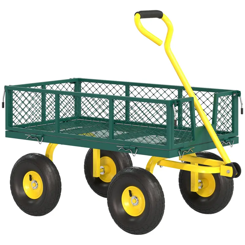 Outsunny Cărucior pentru Grădină din Oțel, cu Capacitate de 200 kg și Pereți Laterali Detașabili, 104x54x51 cm, Verde și Galben Preferatul clienților