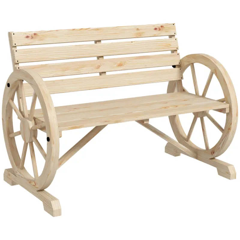 Premium Outsunny Bancă de Grădină cu 2 Locuri, din Lamele cu Mânere în Formă de Roată de Căruță, din Lemn, 105,5x56x79 cm, Culoare Lemn