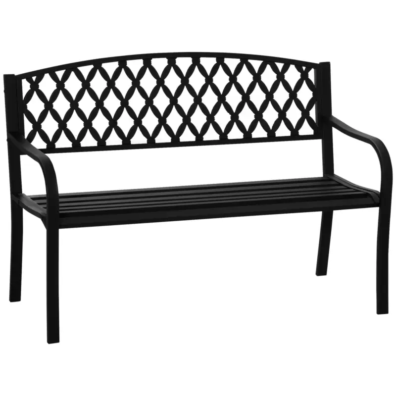 Cel mai bun preț Outsunny Bancuta de gradina 2 locuri cu brate in otel si fonta, 128x58.5x89cm, negru
