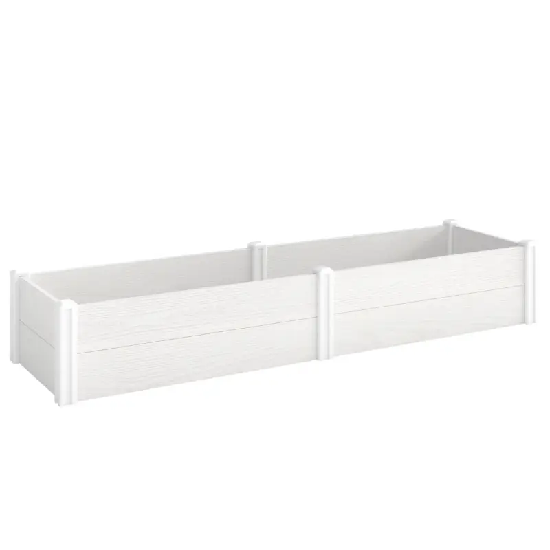Plată securizată Outsunny Pat înălțat din plastic, modular, plantator cu montaj DIY, solariu 197 x 54 x 33 cm Alb