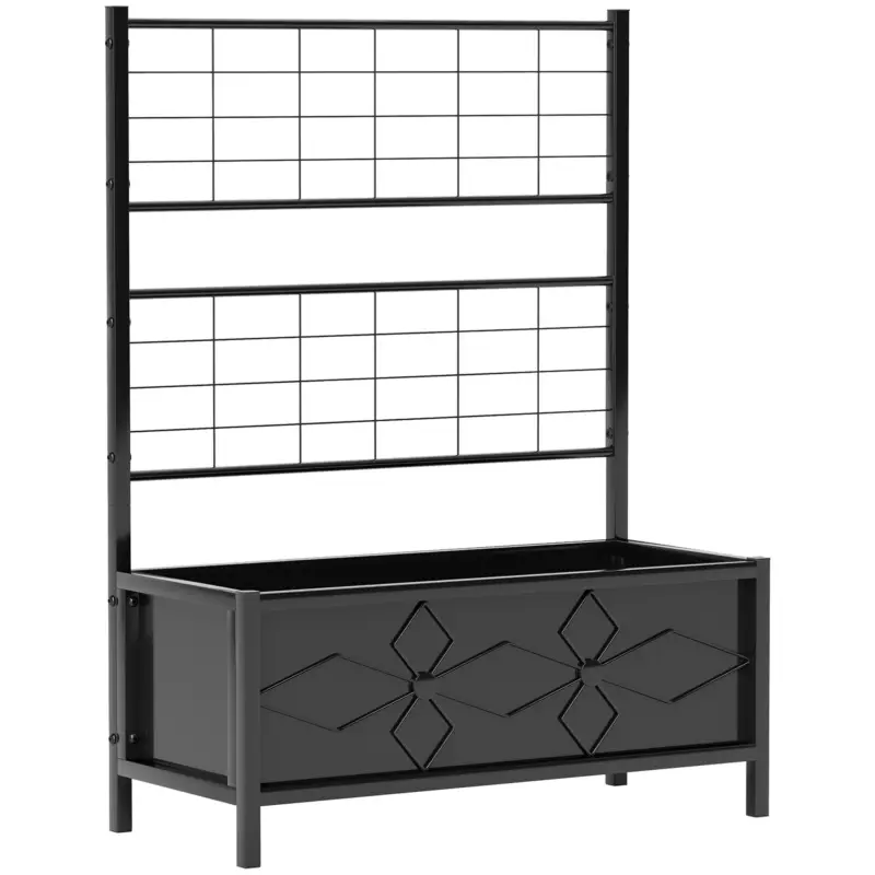Ofertă limitată Outsunny Ghiveci Ridicat pentru Grădină cu Suport pentru Plante Cățărătoare din Oțel Galvanizat, 90x40x120 cm, Negru